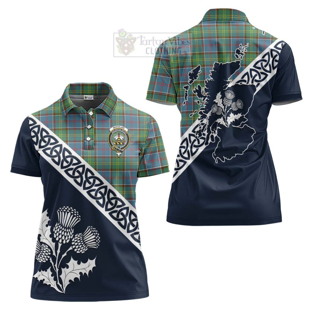 Whitelaw Tartan Women's Polo Shirt Featuring Thistle and Scotland Map Women - Tartanvibesclothing Store