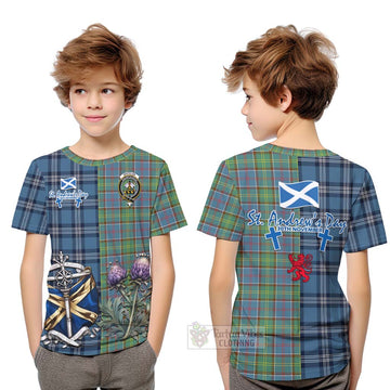 Whitelaw Tartan Kid T-Shirt Happy St. Andrew's Day Half Tartan Style Youth XL Size14 - Tartan Vibes Clothing