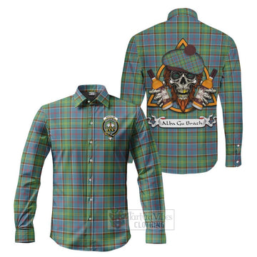 Whitelaw Tartan Long Sleeve Button Shirt with Family Crest and Bearded Skull Holding Bottles of Whiskey Men's Shirt S - Tartan Vibes Clothing