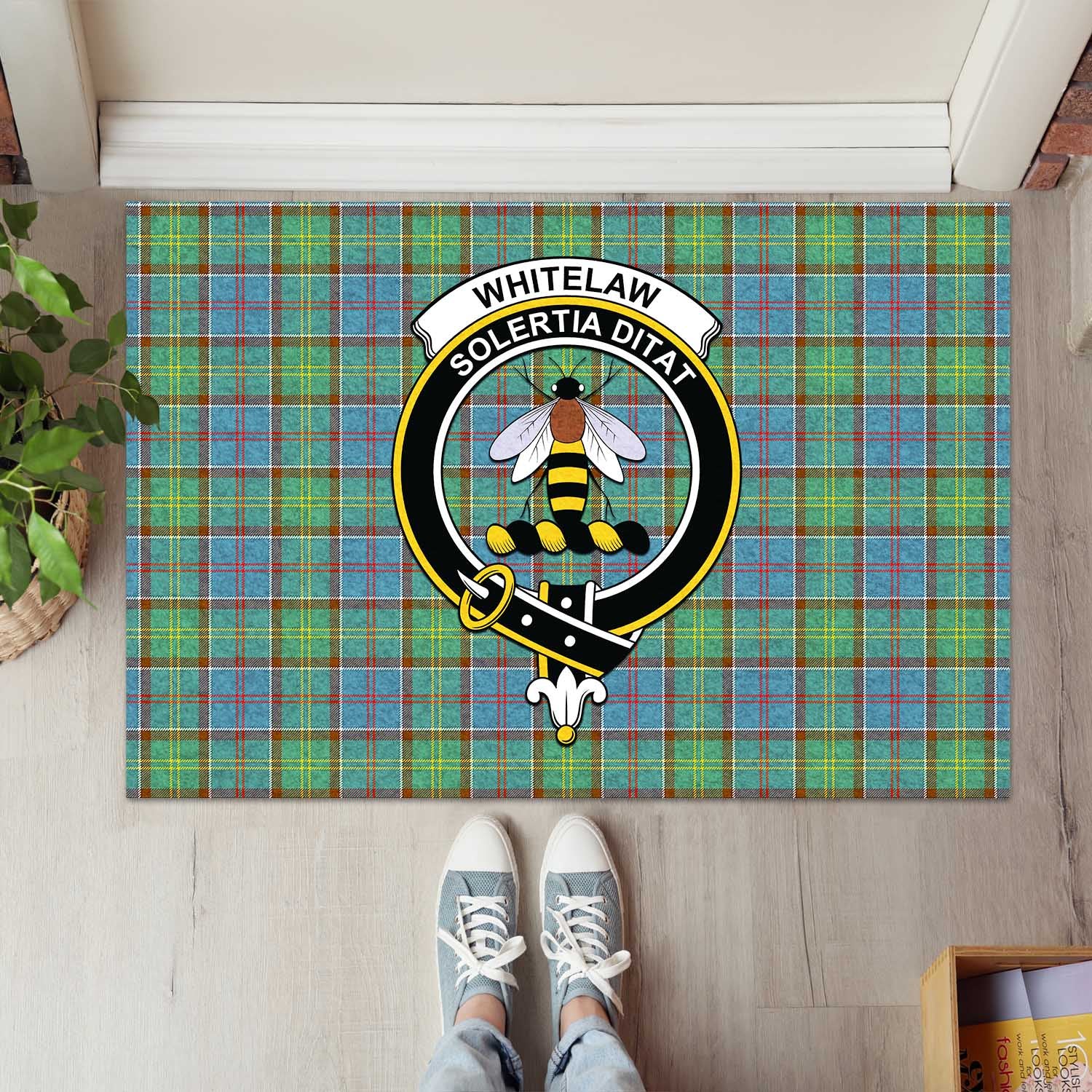 Whitelaw Tartan Door Mat with Family Crest - Tartanvibesclothing Shop