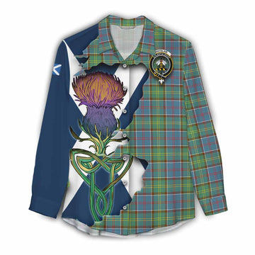 Tartan Vibes Clothing Whitelaw Tartan Family Crest Women's Casual Shirt Scottish Thistle Celtic Inspired