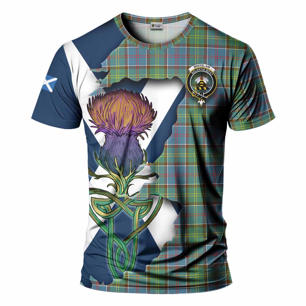 Tartan Vibes Clothing Whitelaw Tartan Family Crest T-Shirt Scottish Thistle Celtic Inspired