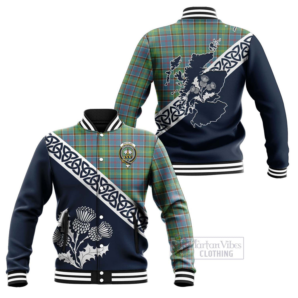 Whitelaw Tartan Baseball Jacket Featuring Thistle and Scotland Map Unisex - Tartan Vibes Clothing