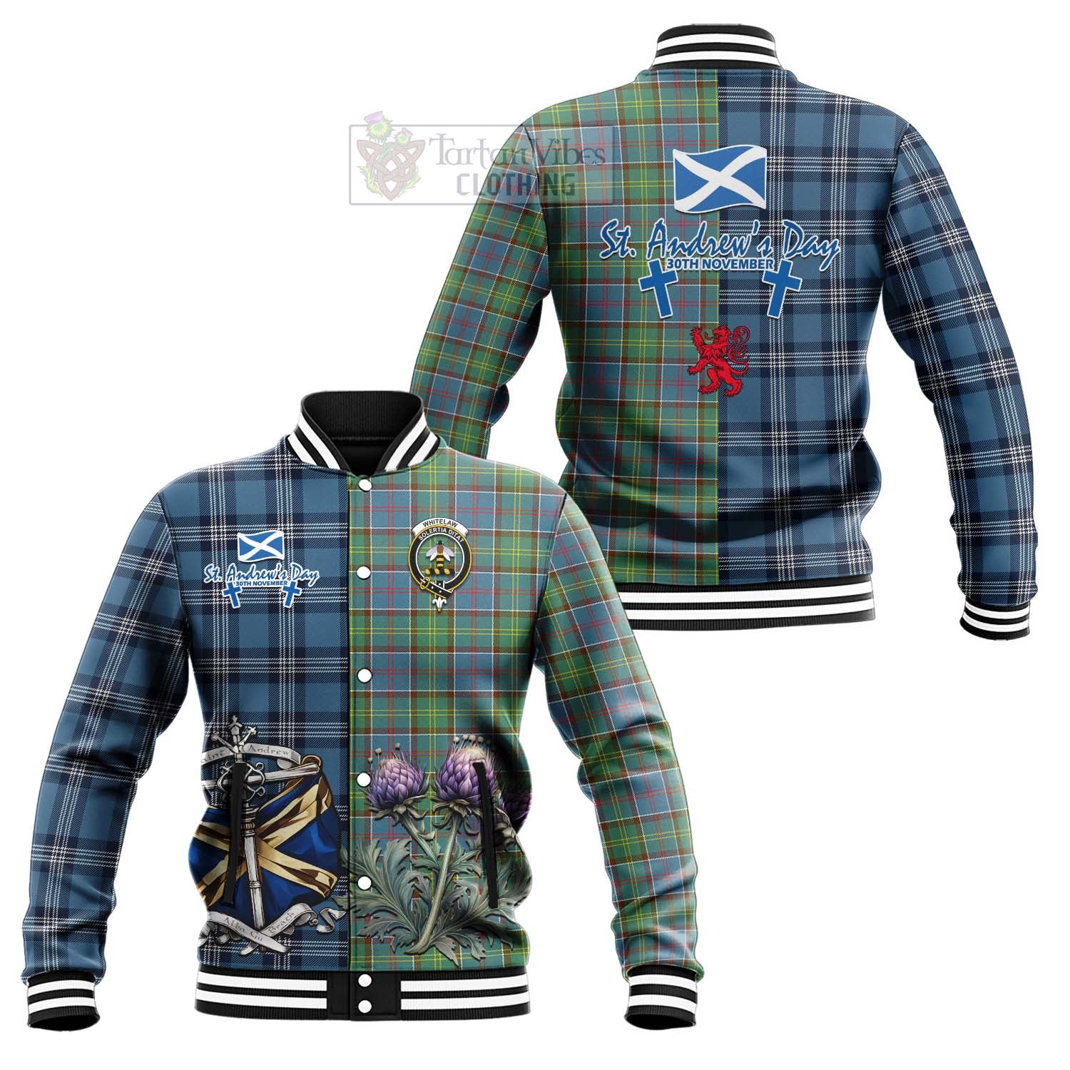 Whitelaw Tartan Baseball Jacket Happy St. Andrew's Day Half Tartan Style Unisex - Tartan Vibes Clothing