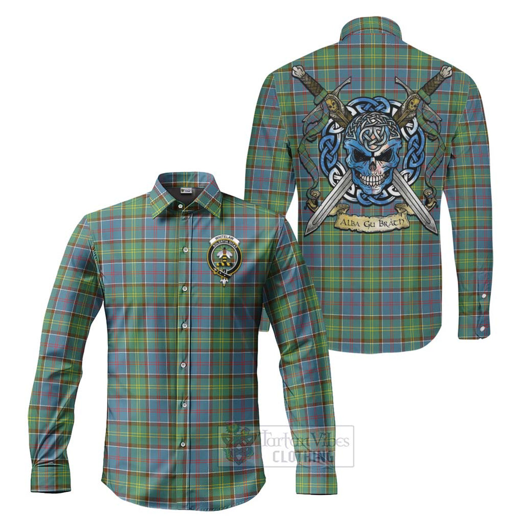 Whitelaw Tartan Long Sleeve Button Shirt with Family Crest Celtic Skull Style Men's Shirt S - Tartan Vibes Clothing