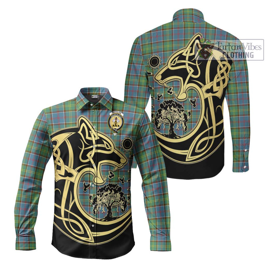 Whitelaw Tartan Long Sleeve Button Shirt with Family Crest Celtic Wolf Style Men's Shirt S - Tartan Vibes Clothing