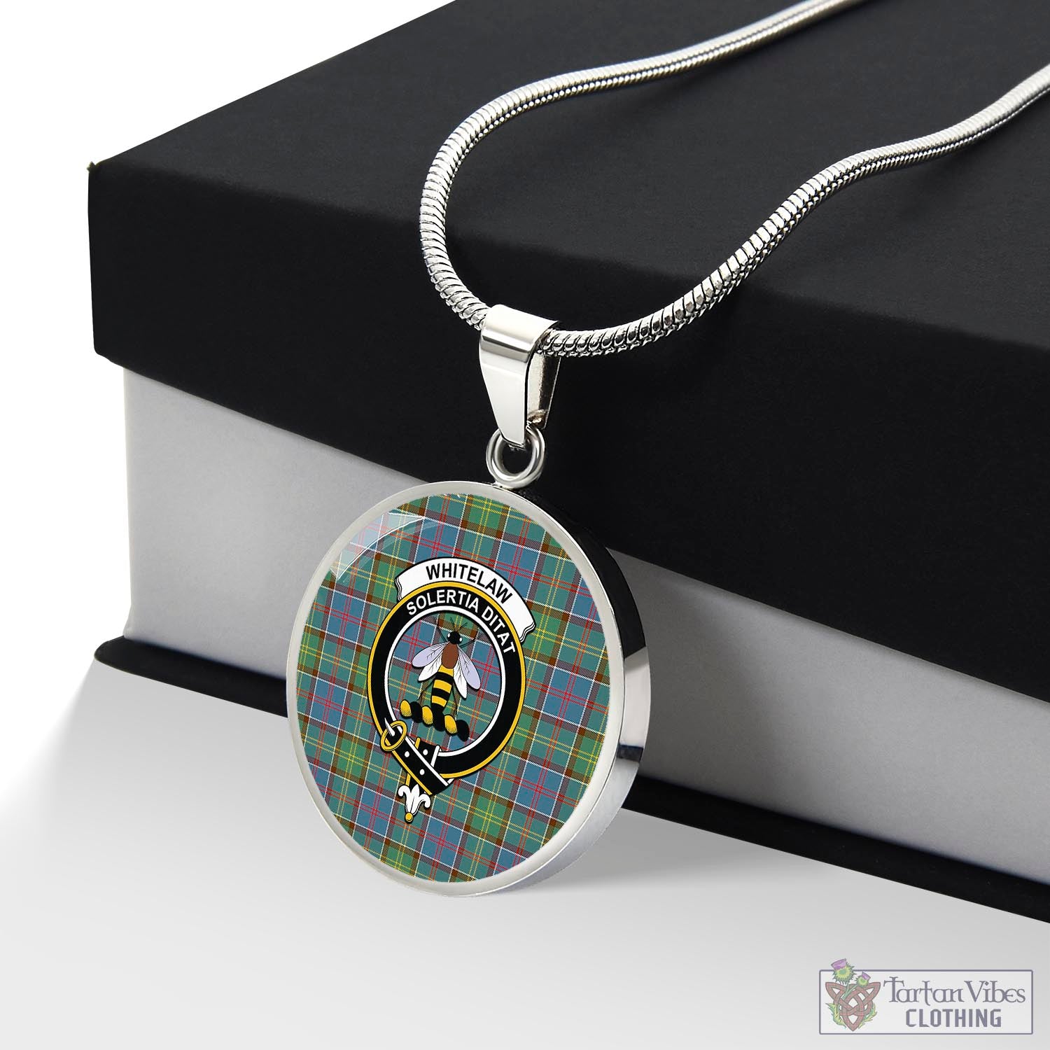 Whitelaw Tartan Circle Necklace with Family Crest Luxury Necklace (Silver) No - Tartan Vibes Clothing