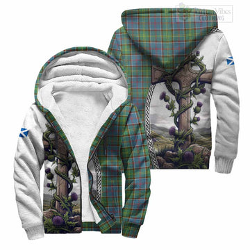Whitelaw Tartan Sherpa Hoodie with Family Crest and St. Andrew's Cross Accented by Thistle Vines Unisex S - Tartan Vibes Clothing