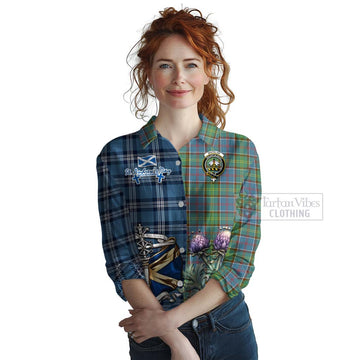 Whitelaw Tartan Women's Casual Shirt Happy St. Andrew's Day Half Tartan Style Female - Tartan Vibes Clothing