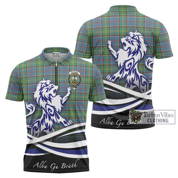 Whitelaw Tartan Zipper Polo Shirt with Alba Gu Brath Regal Lion Emblem Unisex - Tartan Vibes Clothing