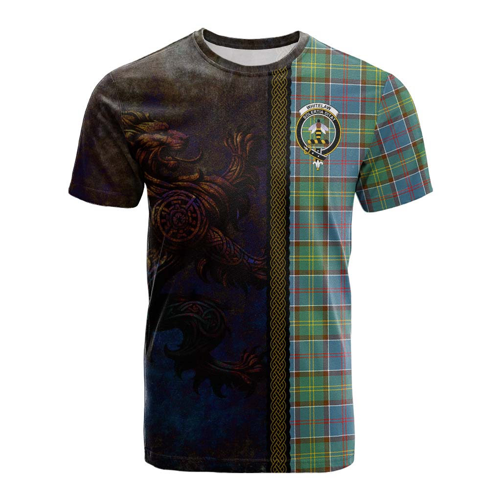Tartan Vibes Clothing Whitelaw Tartan Family Crest Cotton T-shirt Alba Gu Brath Be Brave Lion Ancient Style