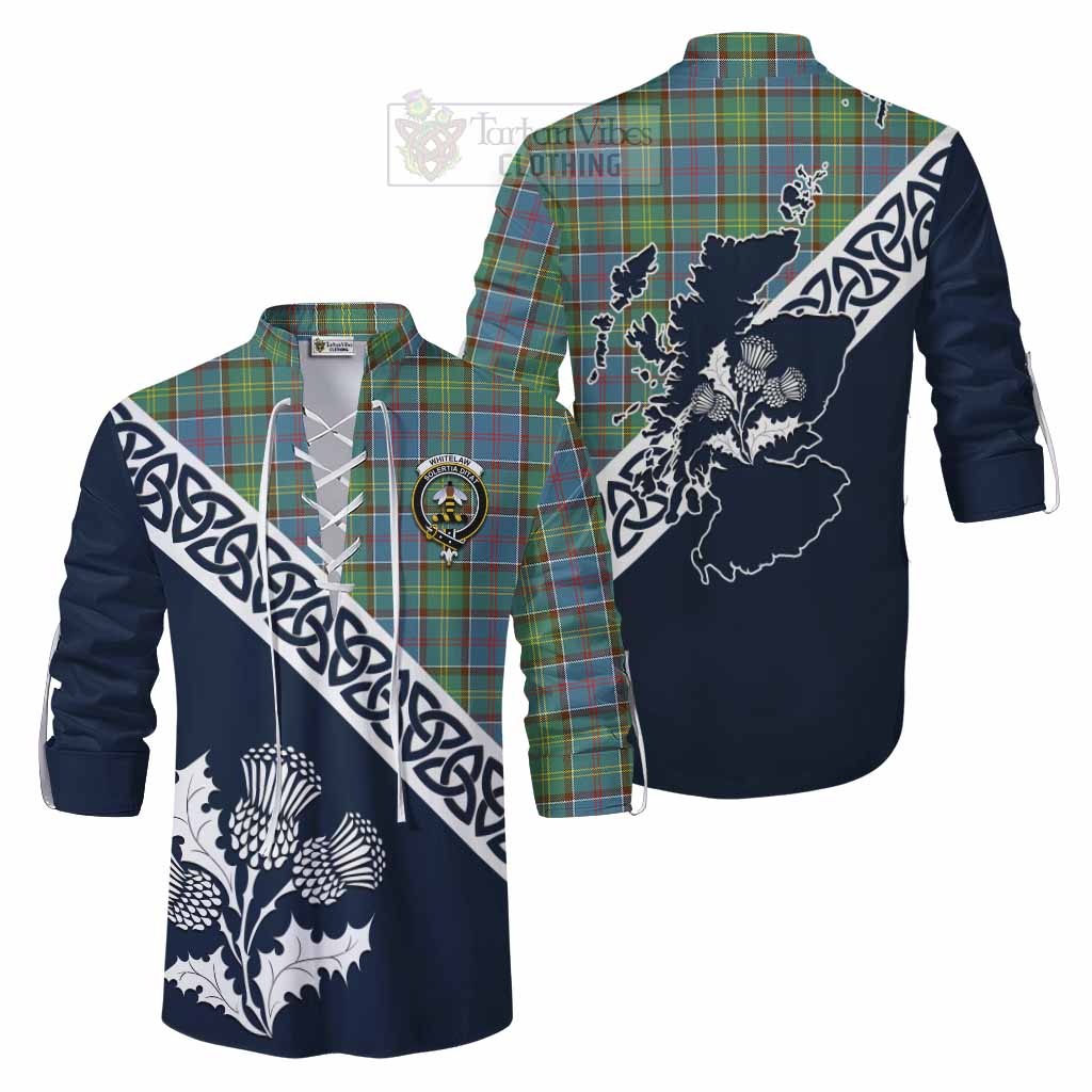 Whitelaw Tartan Ghillie Kilt Shirt Featuring Thistle and Scotland Map Men - Tartan Vibes Clothing