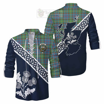 Whitelaw Tartan Ghillie Kilt Shirt Featuring Thistle and Scotland Map Men - Tartan Vibes Clothing