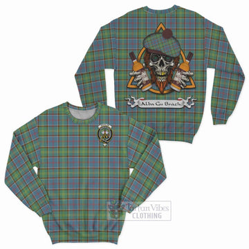 Whitelaw Tartan Sweatshirt with Family Crest and Bearded Skull Holding Bottles of Whiskey Unisex - Tartan Vibes Clothing
