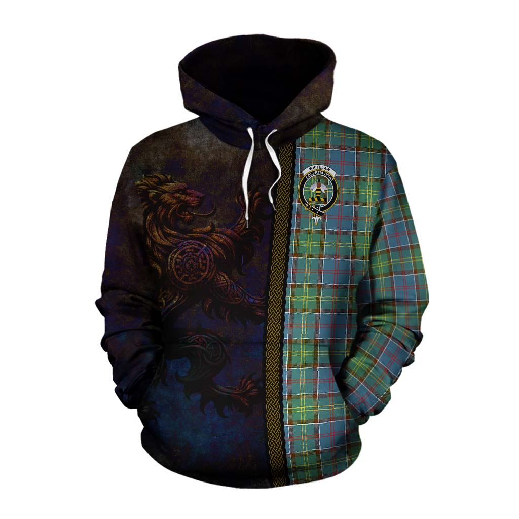 Tartan Vibes Clothing Whitelaw Tartan Family Crest Cotton Hoodie Alba Gu Brath Be Brave Lion Ancient Style
