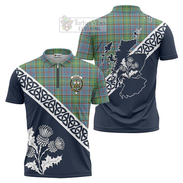Whitelaw Tartan Zipper Polo Shirt Featuring Thistle and Scotland Map Unisex - Tartanvibesclothing Store