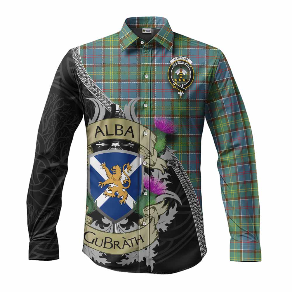 Whitelaw Tartan Family Crest Long Sleeve Button Shirt Lion Rampant Royal Thistle Shield Celtic Inspired Men's Shirt S - Tartan Vibes Clothing