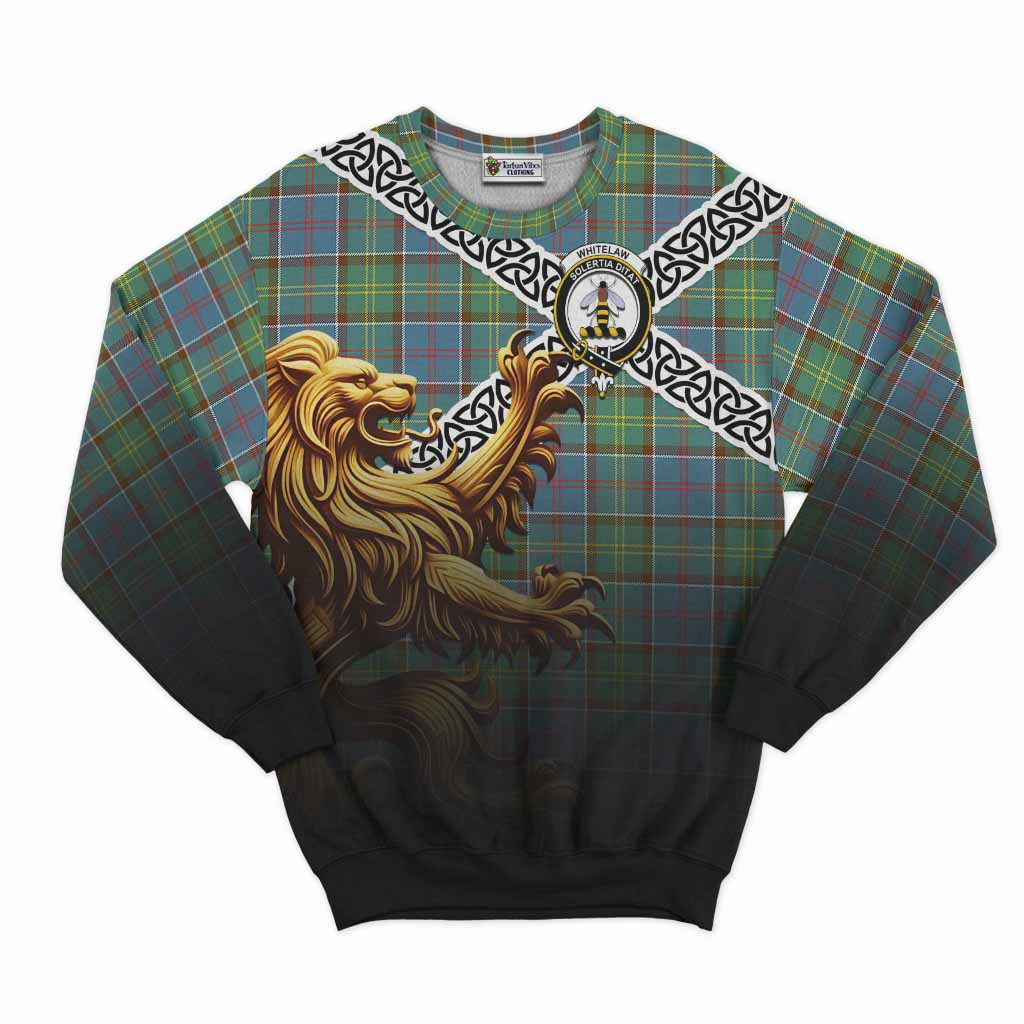 Whitelaw Crest Tartan Sweatshirt with Golden Lion Emblem Celtic Style Unisex - Tartan Vibes Clothing