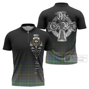 Whitelaw Tartan Zipper Polo Shirt Featuring Alba Gu Brath Family Crest Celtic Inspired Unisex - Tartan Vibes Clothing