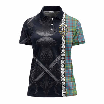 Whitelaw Tartan Women's Polo Shirt with Family Crest Cross Sword Thistle Celtic Vibes Women - Tartan Vibes Clothing