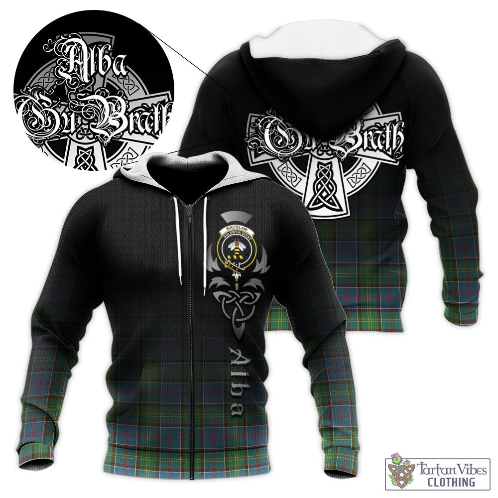 Tartan Vibes Clothing Whitelaw Tartan Knitted Hoodie Featuring Alba Gu Brath Family Crest Celtic Inspired