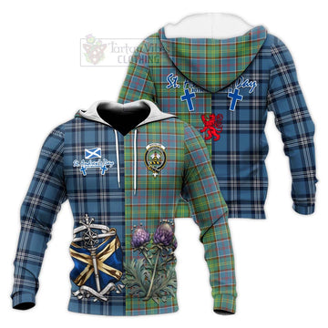 Whitelaw Tartan Knitted Hoodie Happy St. Andrew's Day Half Tartan Style Unisex Knitted Pullover Hoodie - Tartan Vibes Clothing
