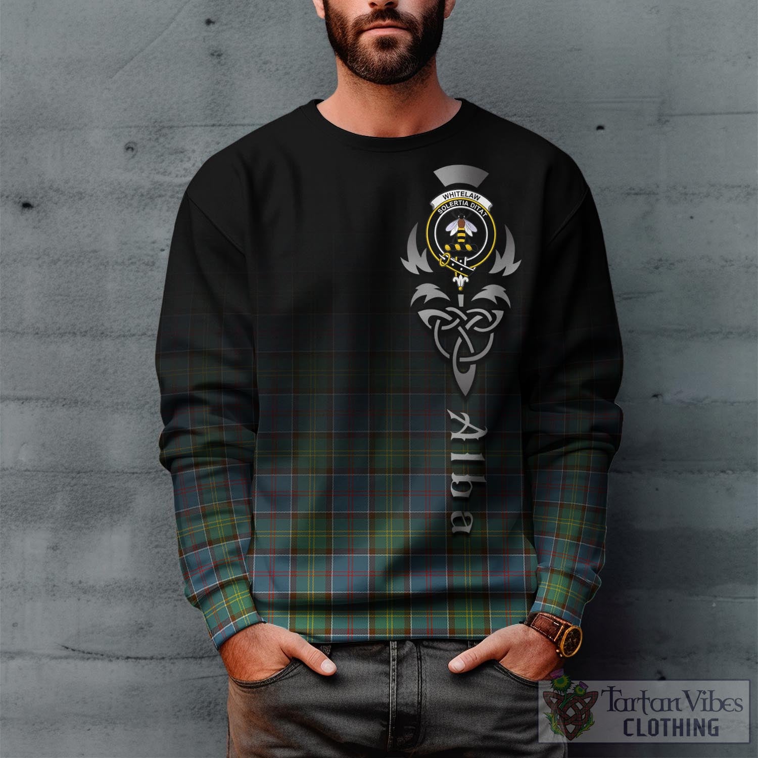 Whitelaw Tartan Sweatshirt Featuring Alba Gu Brath Family Crest Celtic Inspired Unisex - Tartan Vibes Clothing