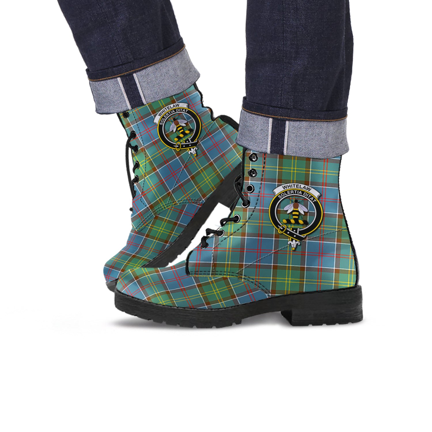 Whitelaw Tartan Leather Boots with Family Crest Men' Boots - Tartan Vibes Clothing