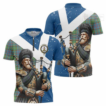 Whitelaw Tartan Zipper Polo Shirt with Family Crest Scottish Bagpiper Vibes Unisex - Tartan Vibes Clothing