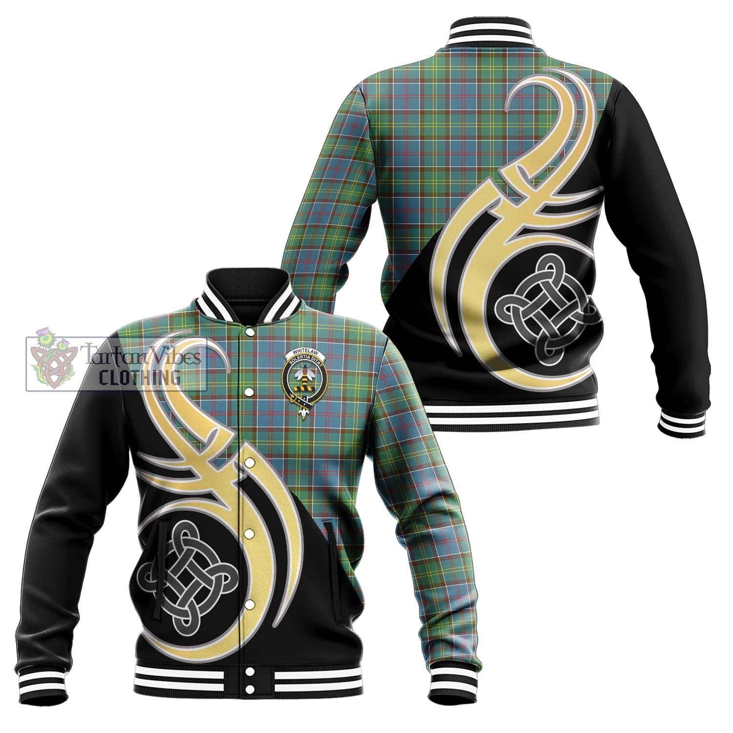 Whitelaw Tartan Baseball Jacket with Family Crest and Celtic Symbol Style Unisex - Tartan Vibes Clothing