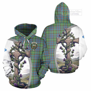 Whitelaw Tartan Hoodie with Family Crest and St. Andrew's Cross Accented by Thistle Vines Zip Hoodie - Tartan Vibes Clothing