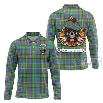 Whitelaw Tartan Long Sleeve Polo Shirt with Family Crest and Bearded Skull Holding Bottles of Whiskey Unisex - Tartan Vibes Clothing