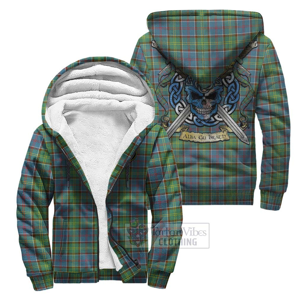Whitelaw Tartan Sherpa Hoodie with Family Crest Celtic Skull Style Unisex S - Tartan Vibes Clothing