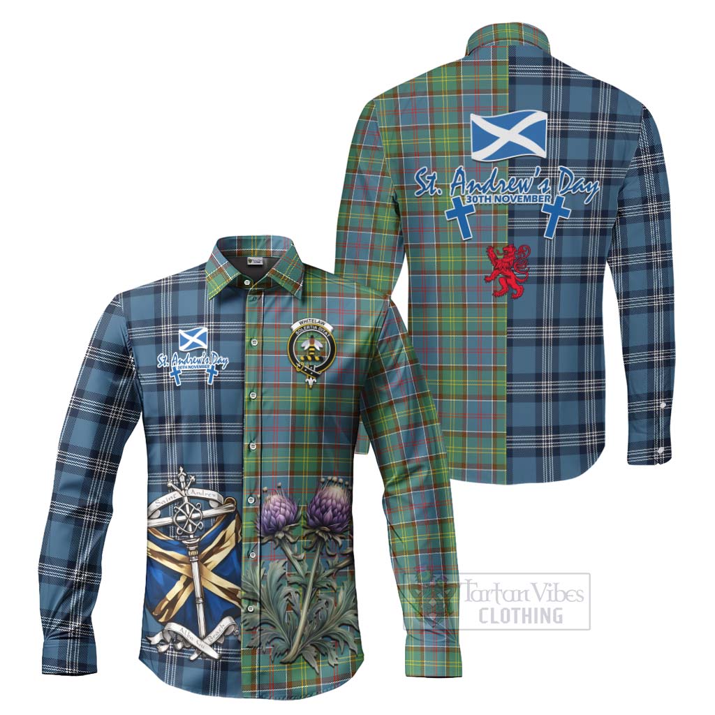 Whitelaw Tartan Long Sleeve Button Shirt Happy St. Andrew's Day Half Tartan Style Men's Shirt S - Tartan Vibes Clothing