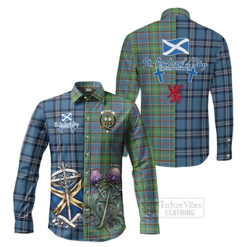 Whitelaw Tartan Long Sleeve Button Shirt Happy St. Andrew's Day Half Tartan Style Men's Shirt S - Tartan Vibes Clothing