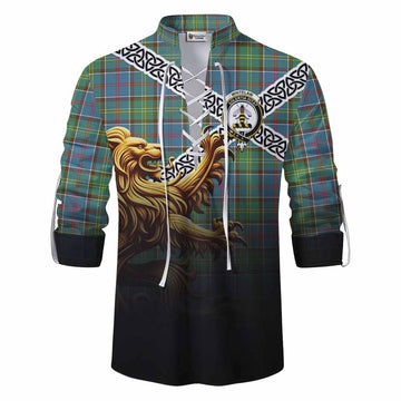 Tartan Vibes Clothing Whitelaw Crest Tartan Ghillie Kilt Shirt with Golden Lion Emblem Celtic Style