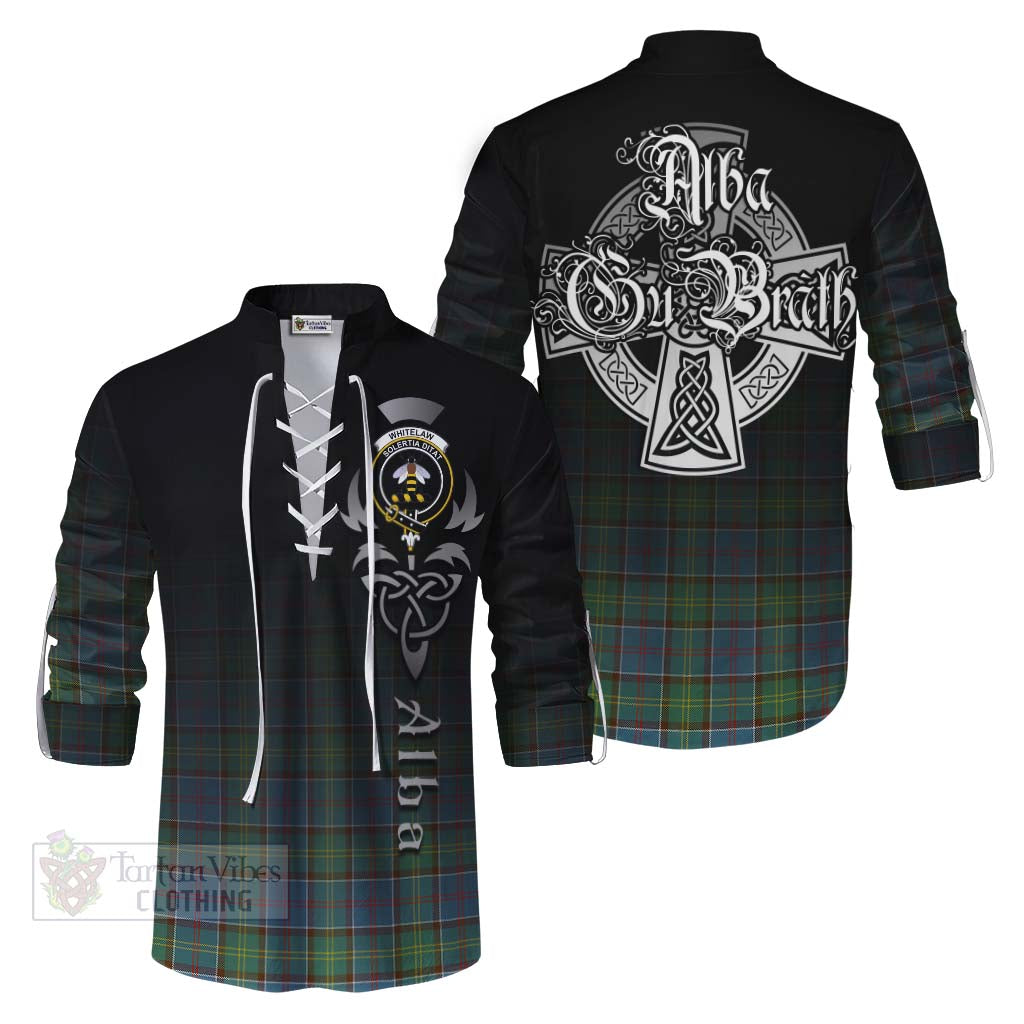 Tartan Vibes Clothing Whitelaw Tartan Ghillie Kilt Shirt Featuring Alba Gu Brath Family Crest Celtic Inspired