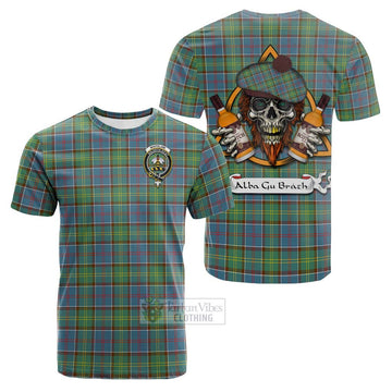 Tartan Vibes Clothing Whitelaw Tartan Cotton T-shirt with Family Crest and Bearded Skull Holding Bottles of Whiskey