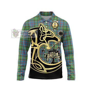 Whitelaw Tartan Long Sleeve Polo Shirt with Family Crest Celtic Wolf Style Unisex - Tartan Vibes Clothing