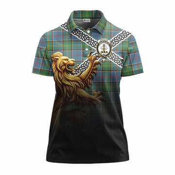 Whitelaw Crest Tartan Women's Polo Shirt with Golden Lion Emblem Celtic Style Women - Tartan Vibes Clothing
