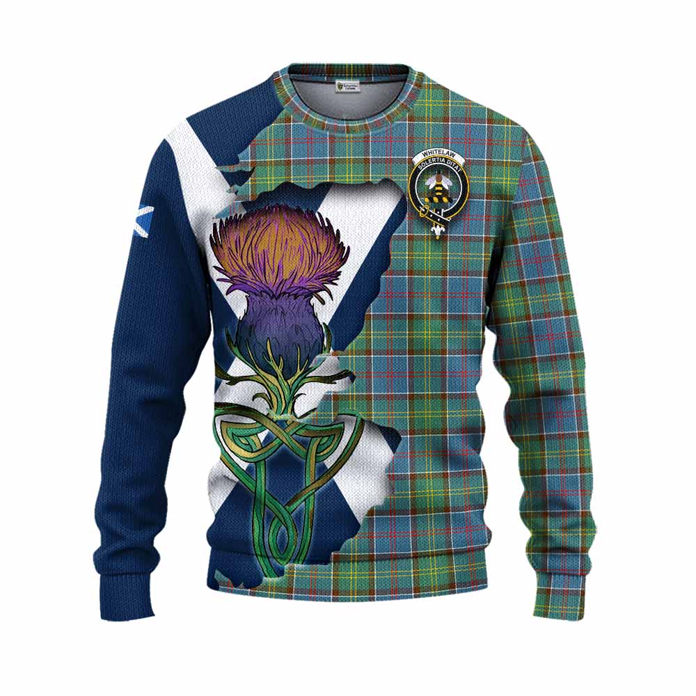 Tartan Vibes Clothing Whitelaw Tartan Family Crest Knitted Sweater Scottish Thistle Celtic Inspired