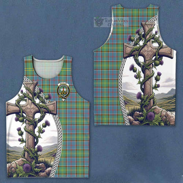 Whitelaw Tartan Men's Tank Top with Family Crest and St. Andrew's Cross Accented by Thistle Vines Men - Tartan Vibes Clothing