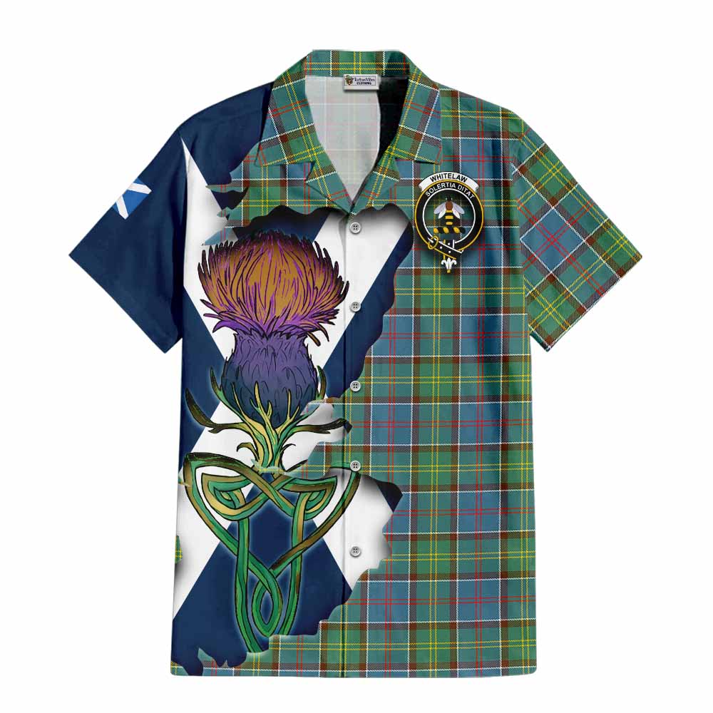 Tartan Vibes Clothing Whitelaw Tartan Family Crest Short Sleeve Button Shirt Scottish Thistle Celtic Inspired