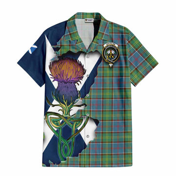 Tartan Vibes Clothing Whitelaw Tartan Family Crest Short Sleeve Button Shirt Scottish Thistle Celtic Inspired