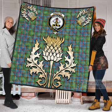 Tartan Vibes Clothing Whitelaw Tartan Quilt with Family Crest and Golden Thistle Style
