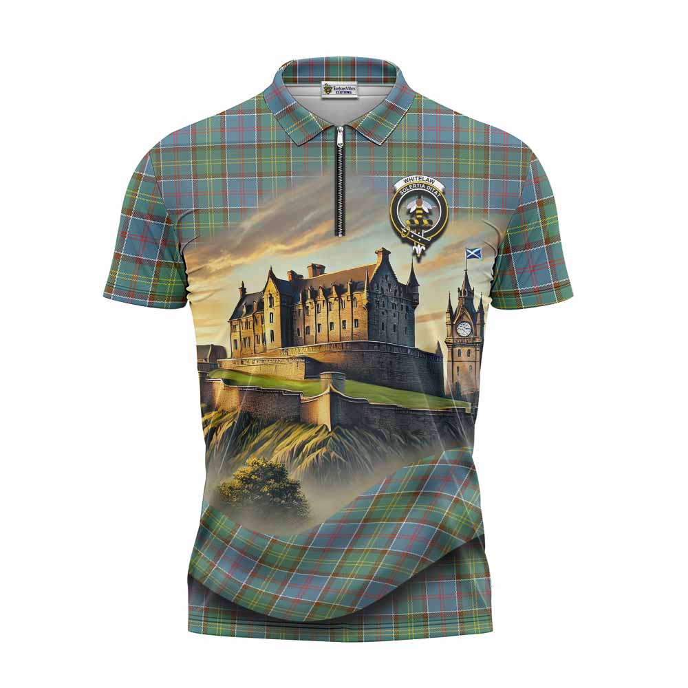Whitelaw Tartan Family Crest Zipper Polo Shirt with Scottish Ancient Castle Style Unisex - Tartan Vibes Clothing