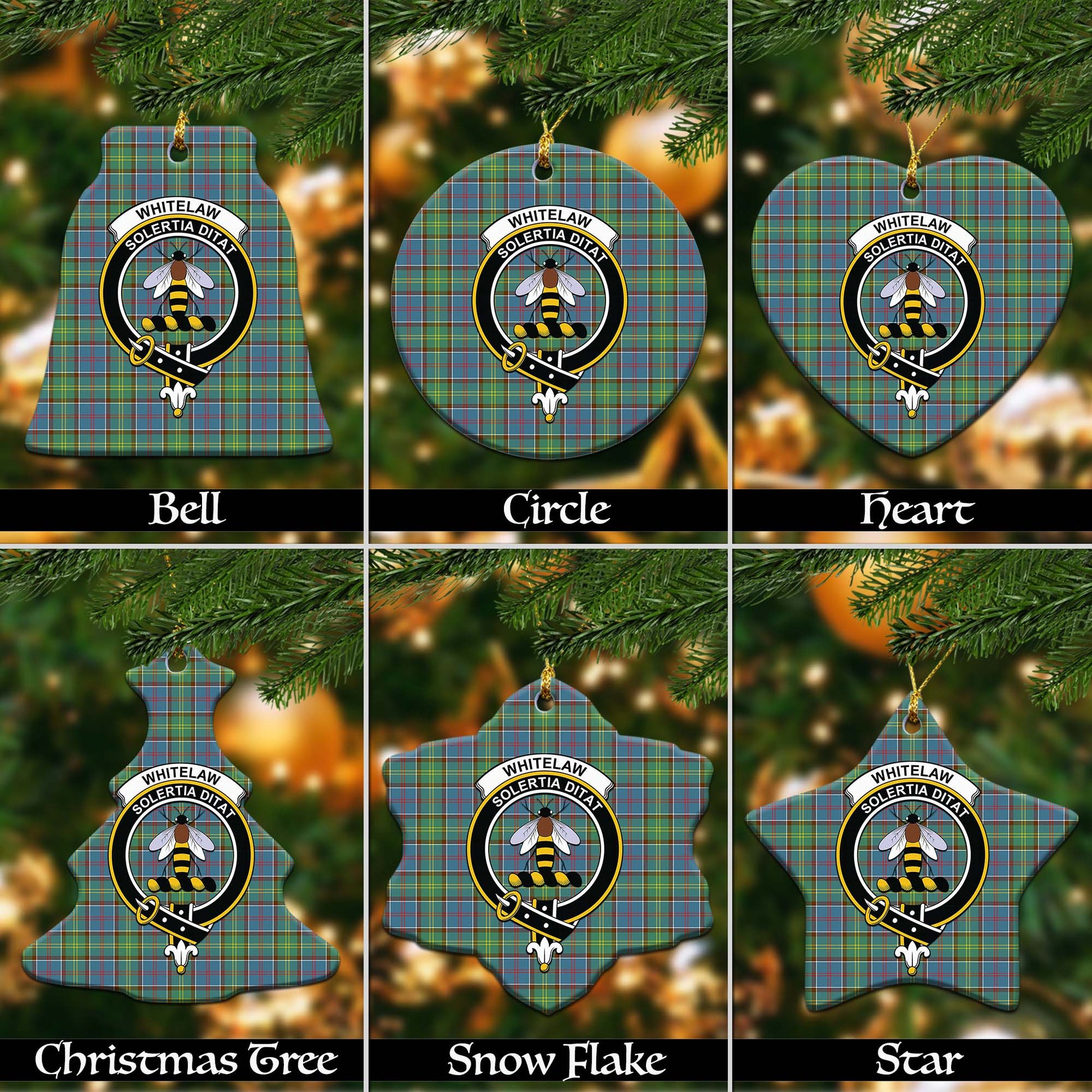 Whitelaw Tartan Christmas Ceramic Ornaments with Family Crest Ceramic - Tartan Vibes Clothing