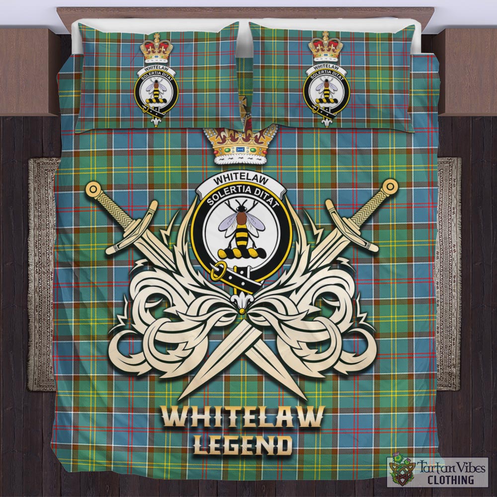 Tartan Vibes Clothing Whitelaw Tartan Bedding Set with Clan Crest and the Golden Sword of Courageous Legacy
