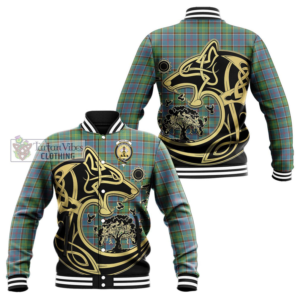 Whitelaw Tartan Baseball Jacket with Family Crest Celtic Wolf Style Unisex - Tartan Vibes Clothing