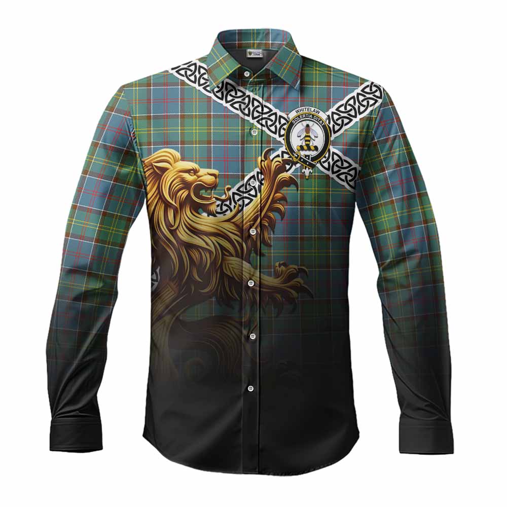 Whitelaw Crest Tartan Long Sleeve Button Shirt with Golden Lion Emblem Celtic Style Men's Shirt S - Tartan Vibes Clothing